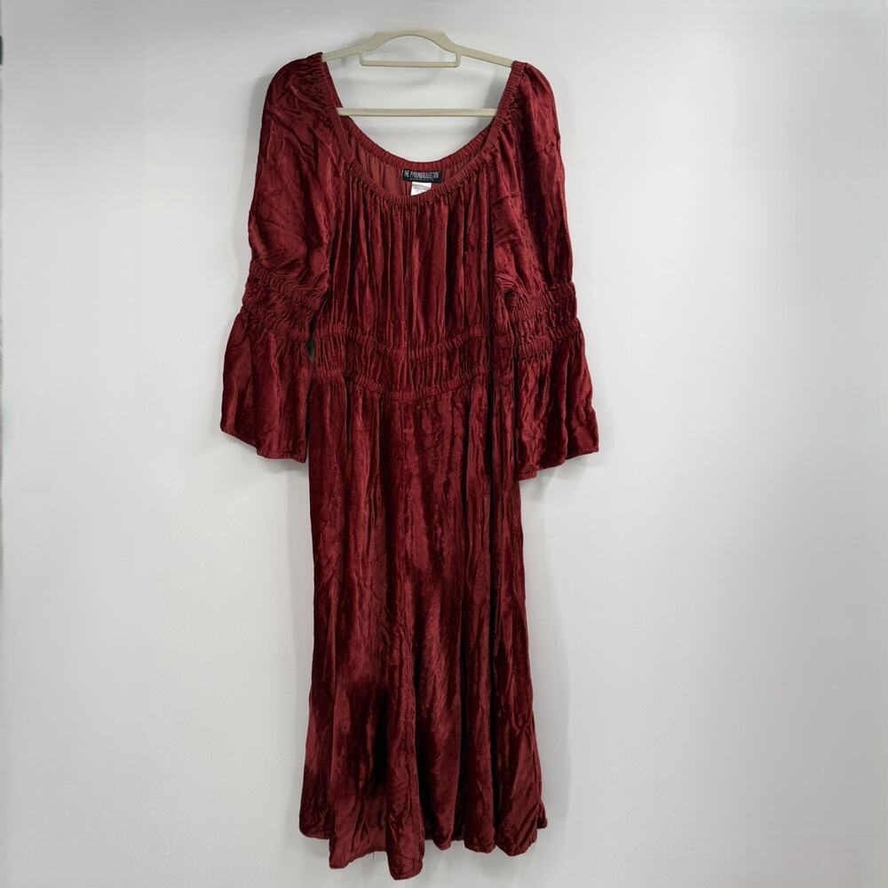 The Pyramid Collection Maxi Dress XL Orange Velvet Smocked Bell Sleeve Gothic